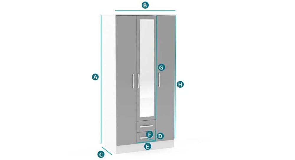 Lynx White And Grey 3 Door Combination Wardrobe Sketch